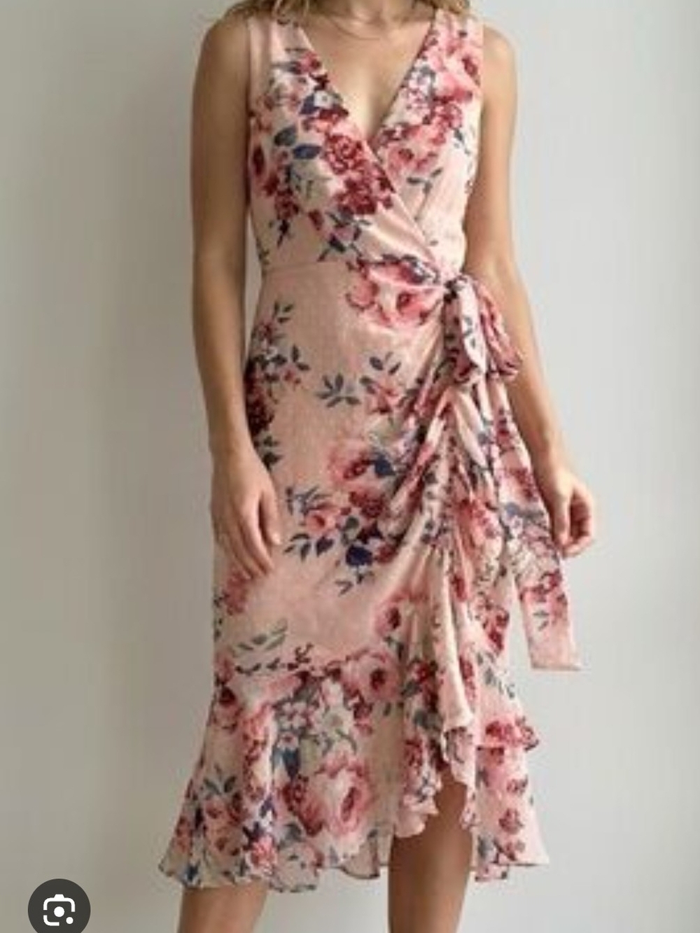 Eliza J Blush Pink Floral Wrap Midi Dress